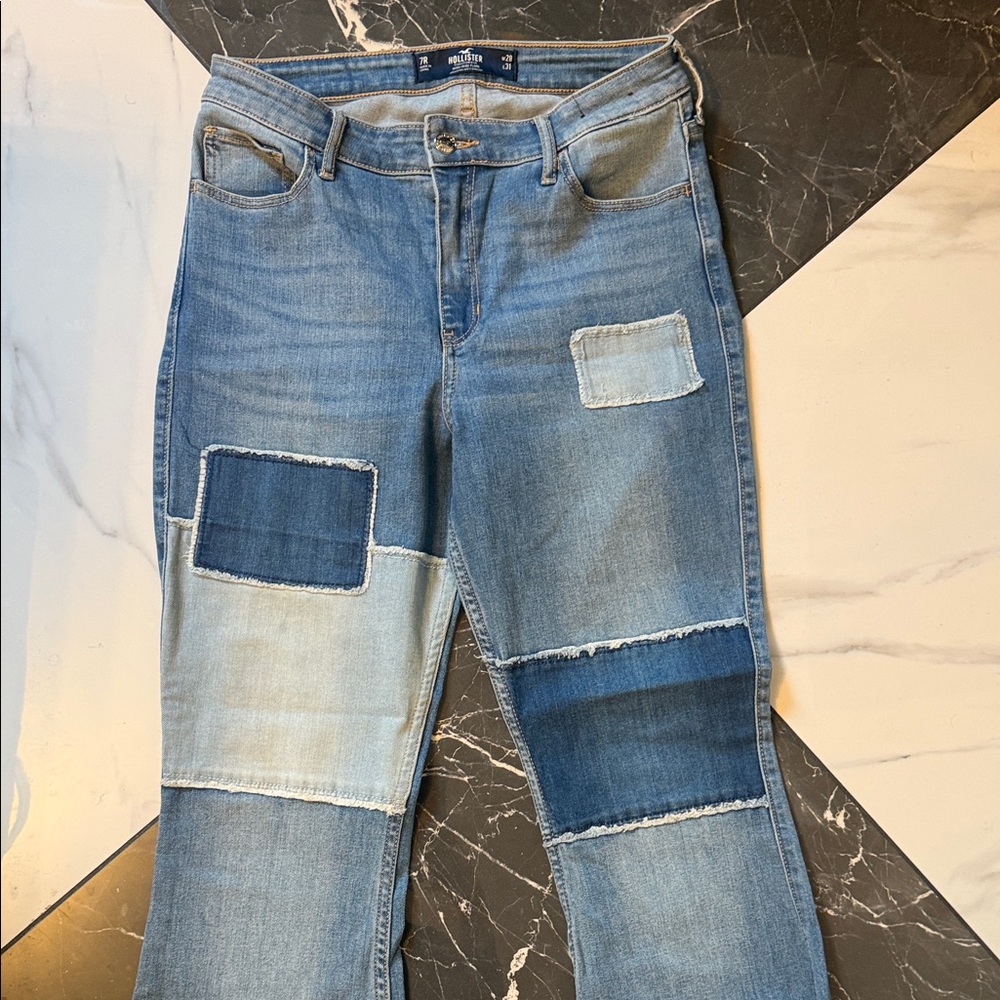 Patchwork Flare Jeans - Blue - image 3